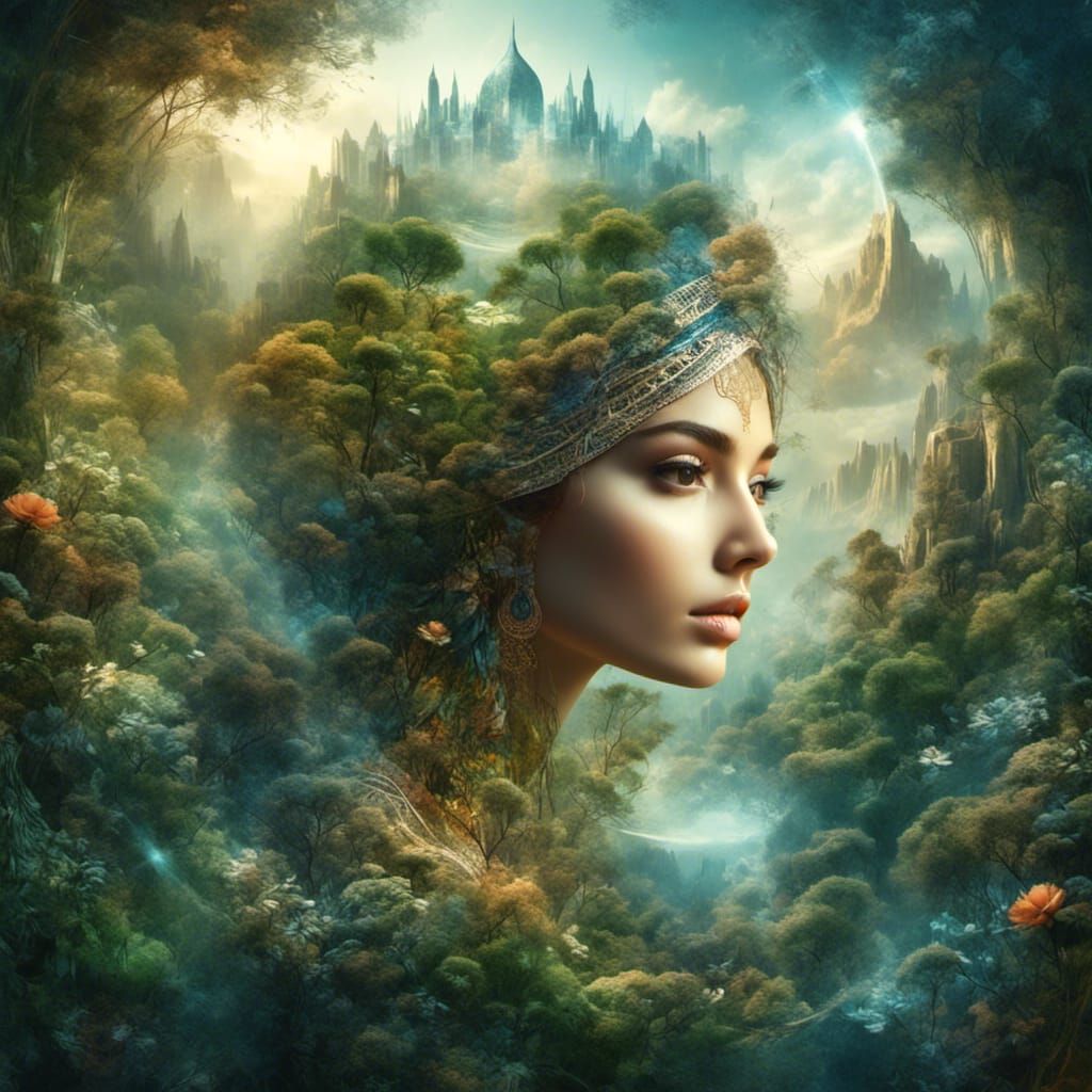 Double Exposure, Arabic Beauty in an Summer Oase landscape