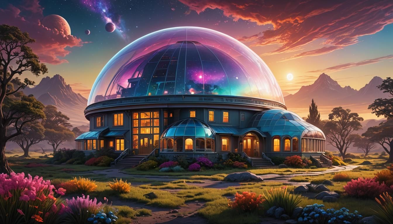 Astral Farmhouse Under Dome on Alien Planet