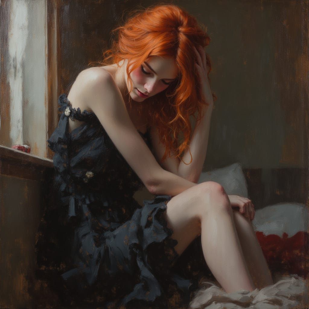 Redhead Vampiress Portrait in Impasto Oil Painting