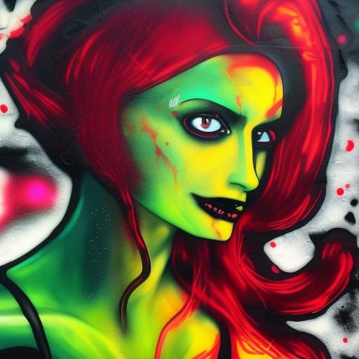 Vibrant Graffiti Art Portrait of Woman in Green
