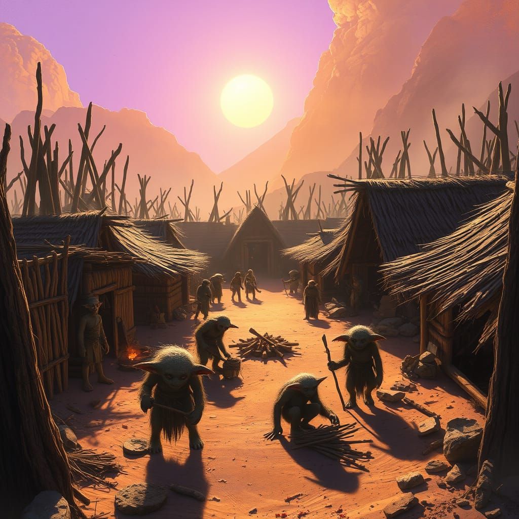 Medieval Village Scene in Dark Fantasy Style