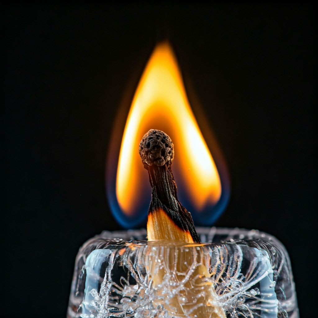 Fiery Match Meets Melting Rainbow Ice: Macro Photography