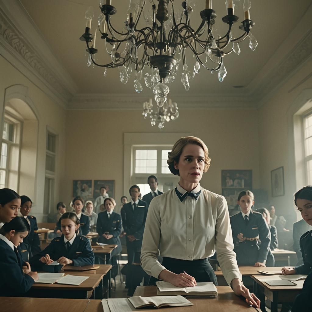 Cinematic Classroom Scene with Teacher in Korsakow Esfir Sty...