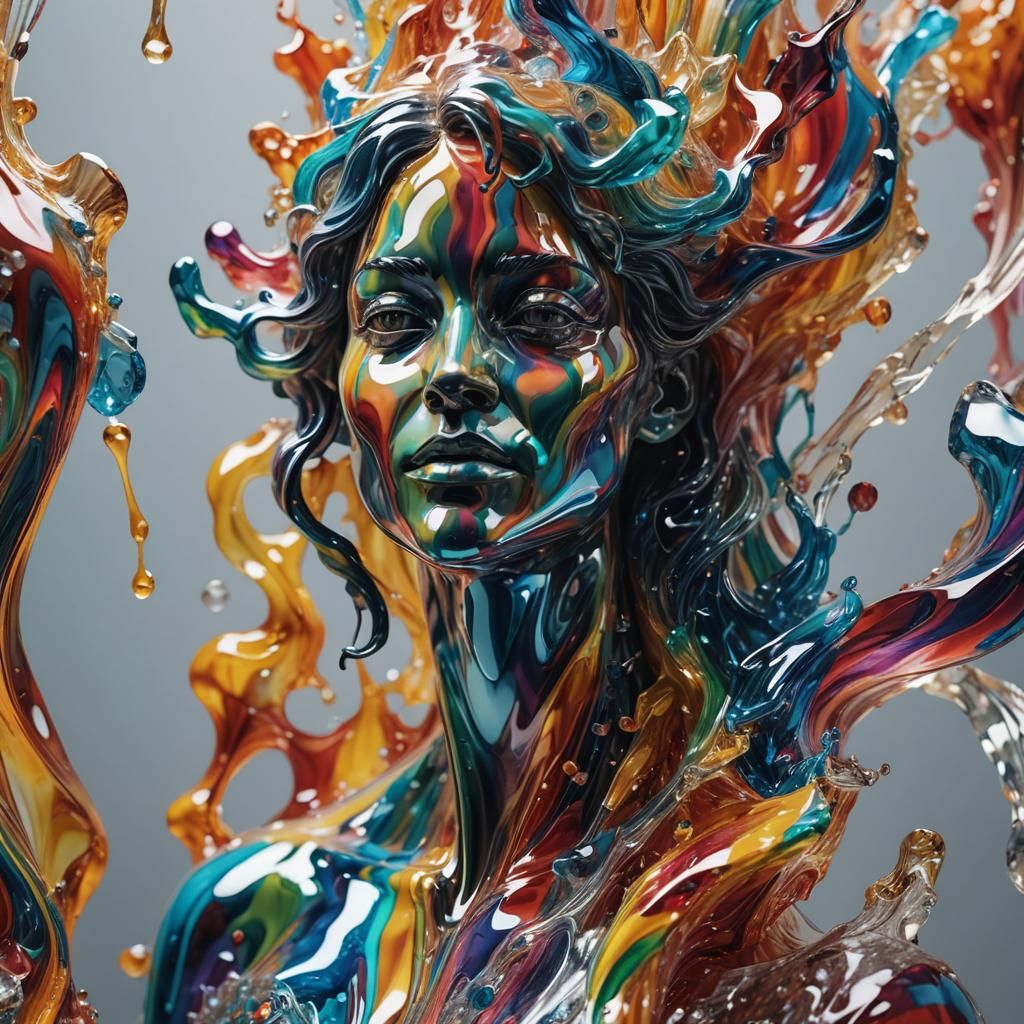 Melting Multicolored Statue in Hyperrealistic Splash Art
