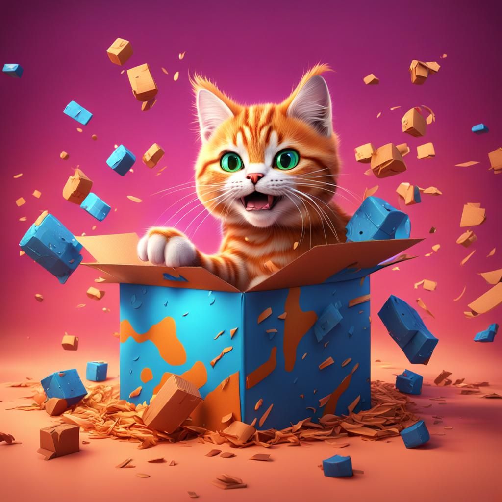 Cat Shredding Box: A Vibrant Matte Painting