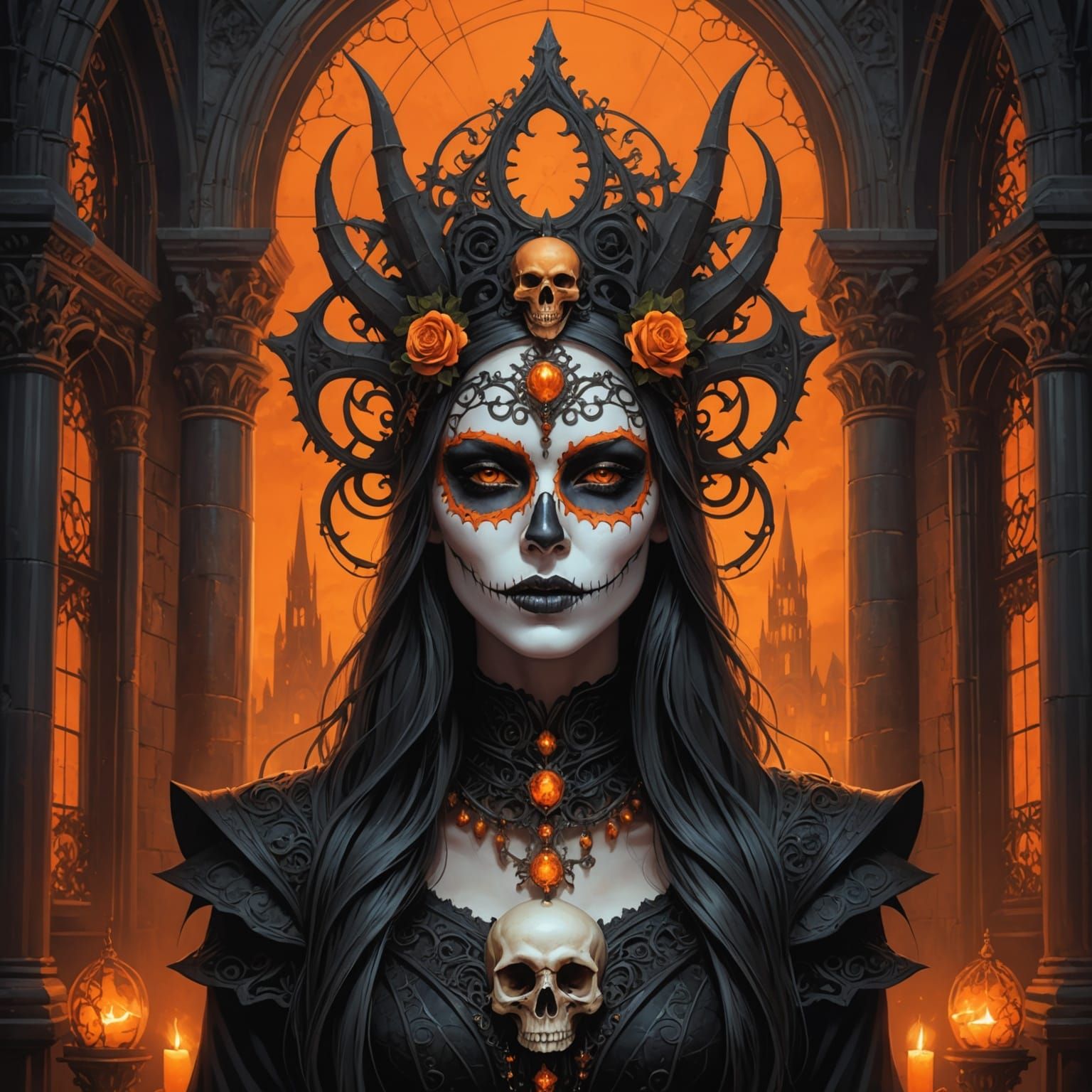 Gothic Goddess with Skull Mask in Digital Art