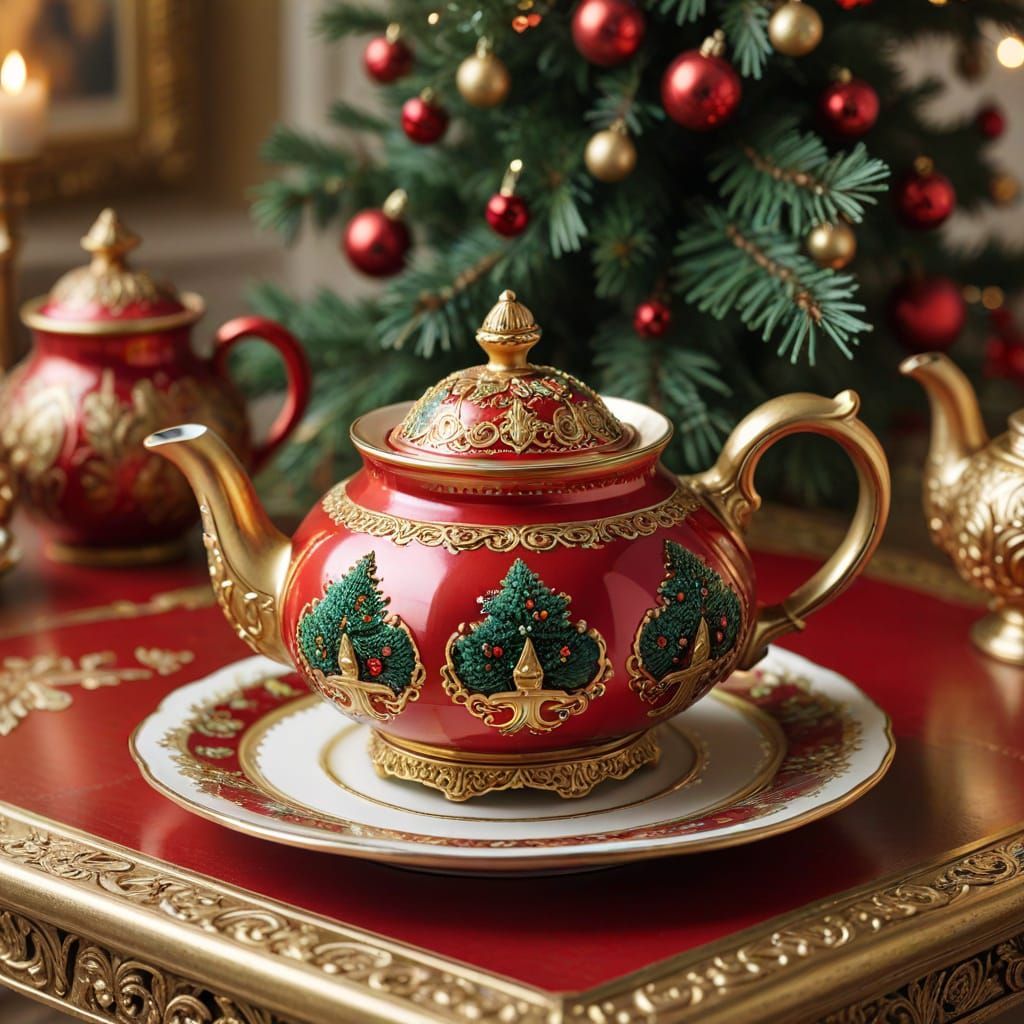 Vintage Christmas Teapot with Miniature Festive Scene