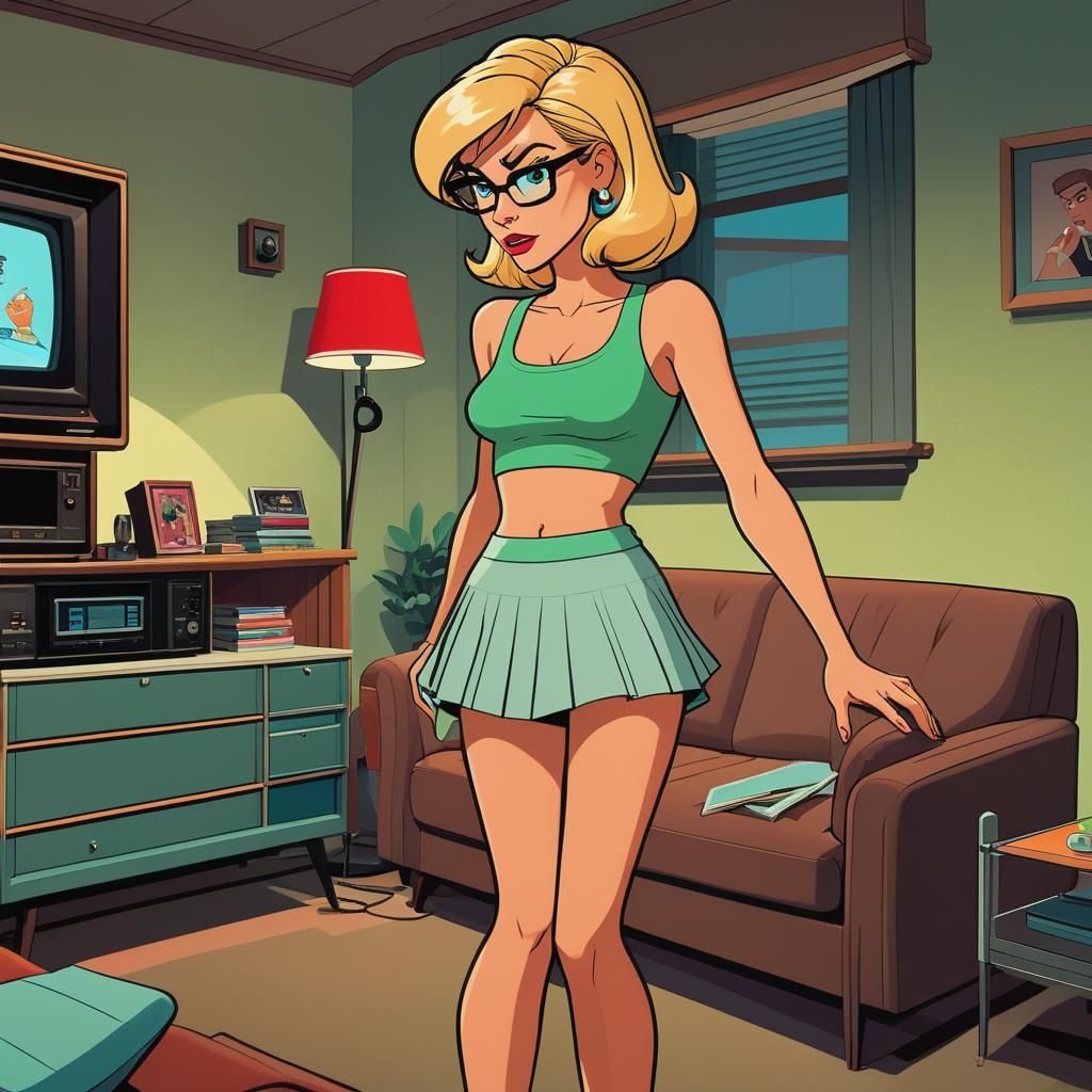Woman in Lounge, Dexter's Lab Cartoon Style