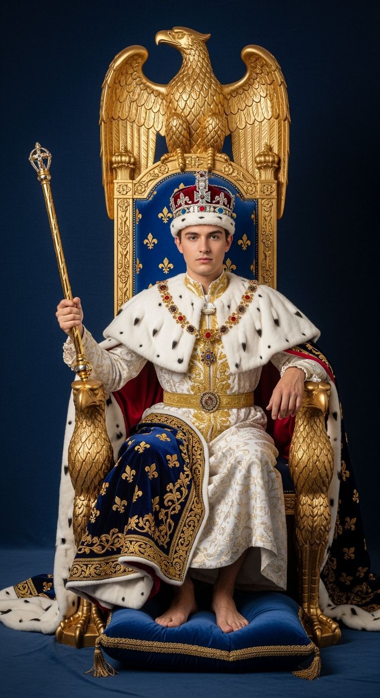 French Emperor on Golden Eagle Throne, Renaissance Portrait