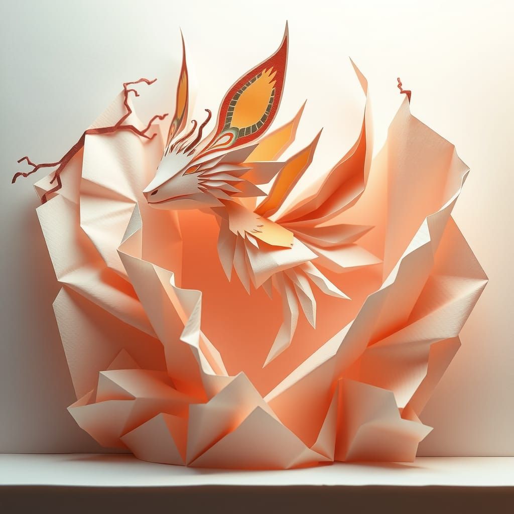 Ethereal Origami Wild Spirit in Soft Surrealism
