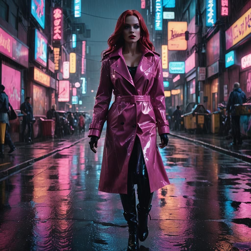 Jessica Rabbit in Cyberpunk Cityscape