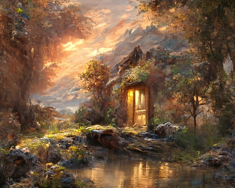 Ethereal Cosmic Landscape Oil Painting