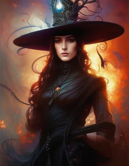 Witch in Big Hat Cave Portrait: Fantasycore Art