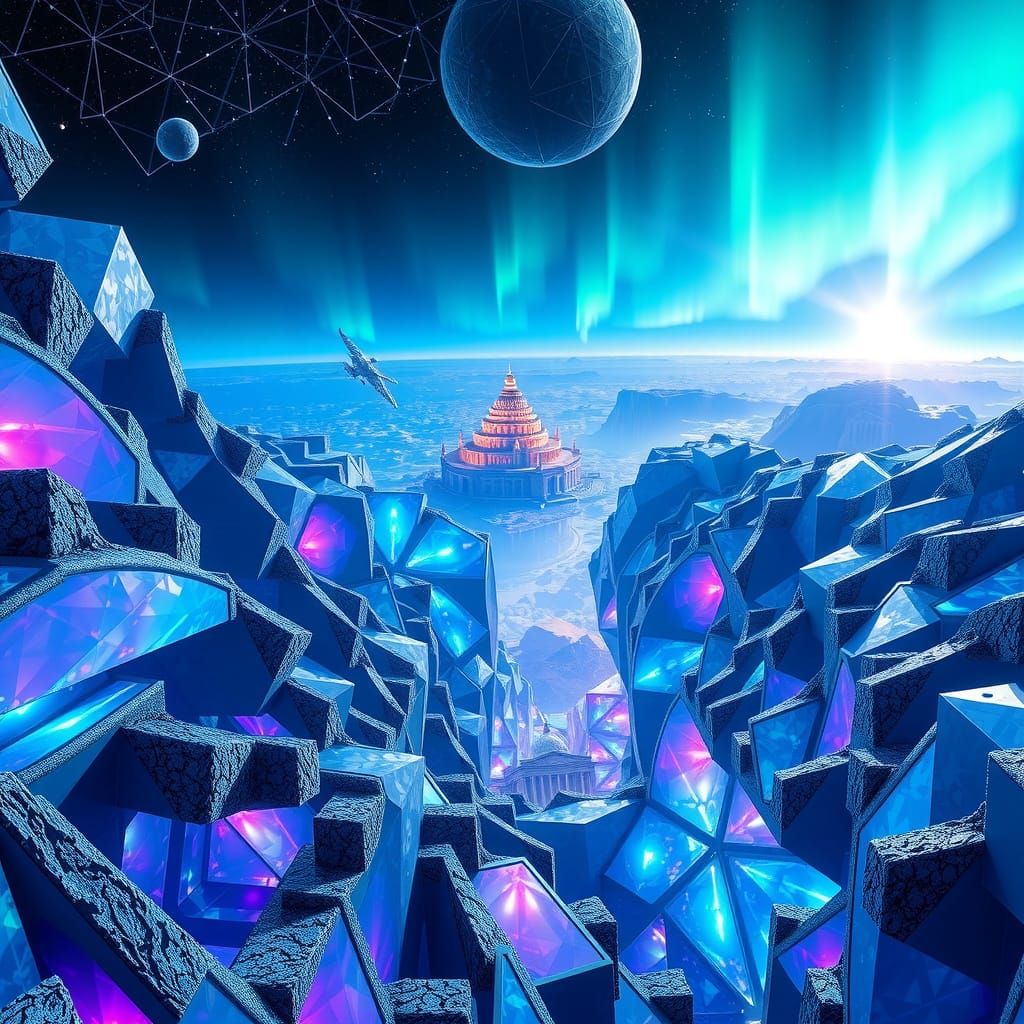 Surreal Tesseract Landscape in Neon Hues