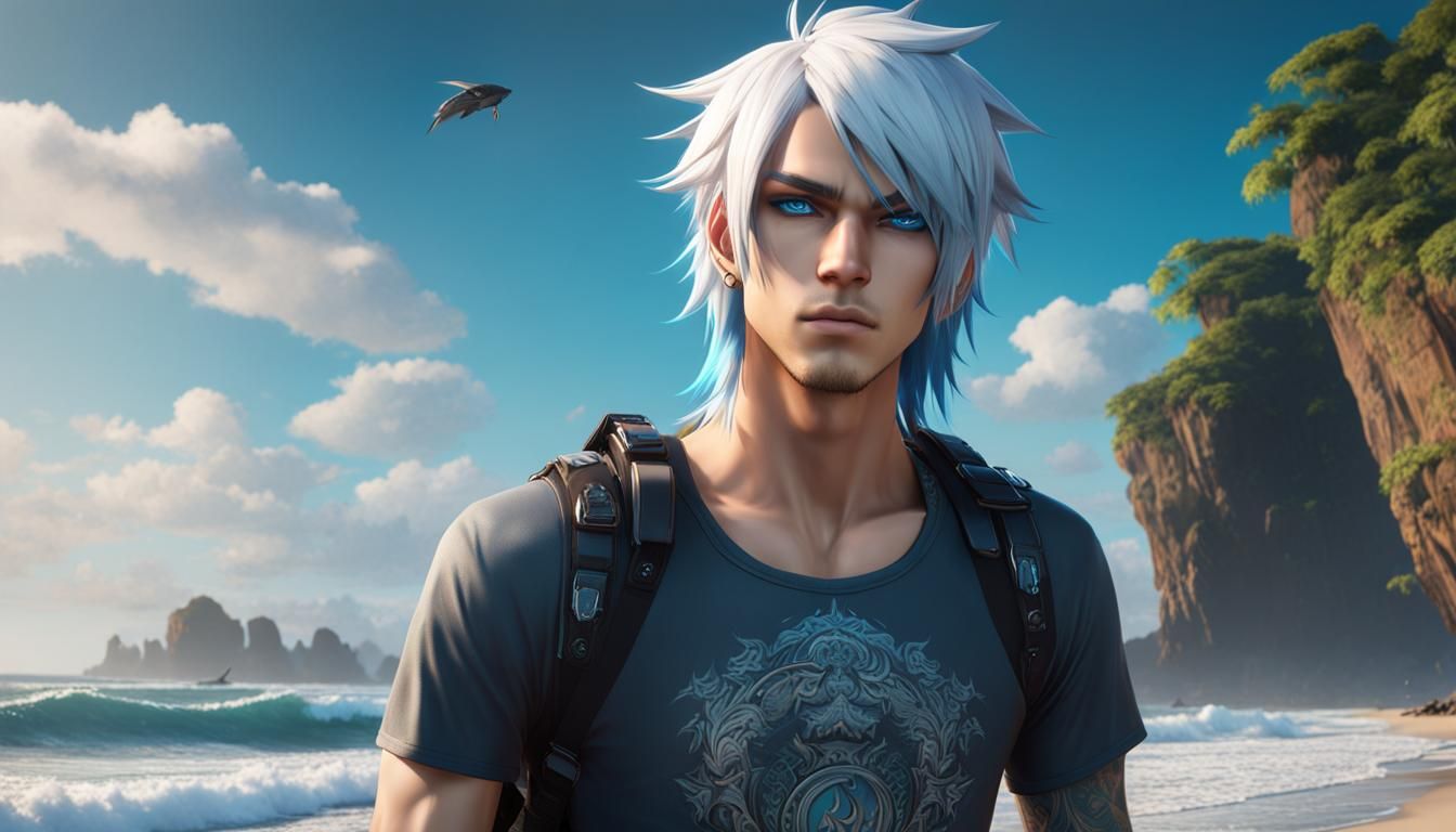 Emo Anime Catboy with Tattoos in Detailed Digital Painting