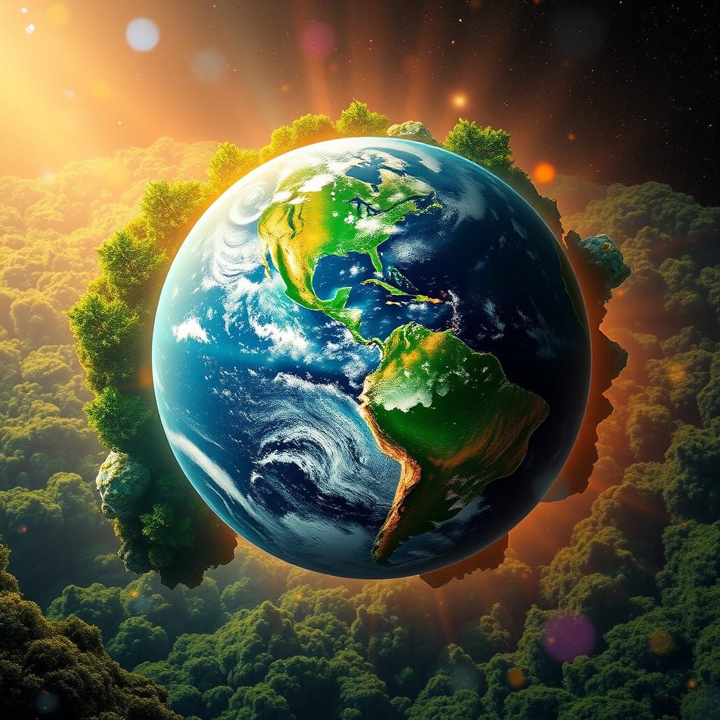 Lush Earth with Bioluminescence and Ethereal Glow