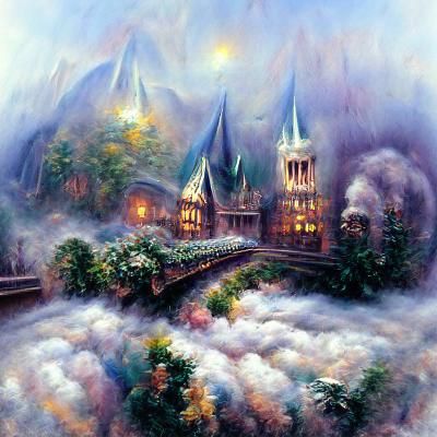 Ethereal Hogwarts Castle in a Fantasy Landscape