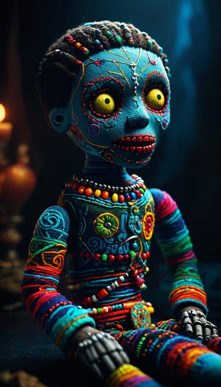 Mystical Voodoo Doll Face in Hyperrealistic Concept Art