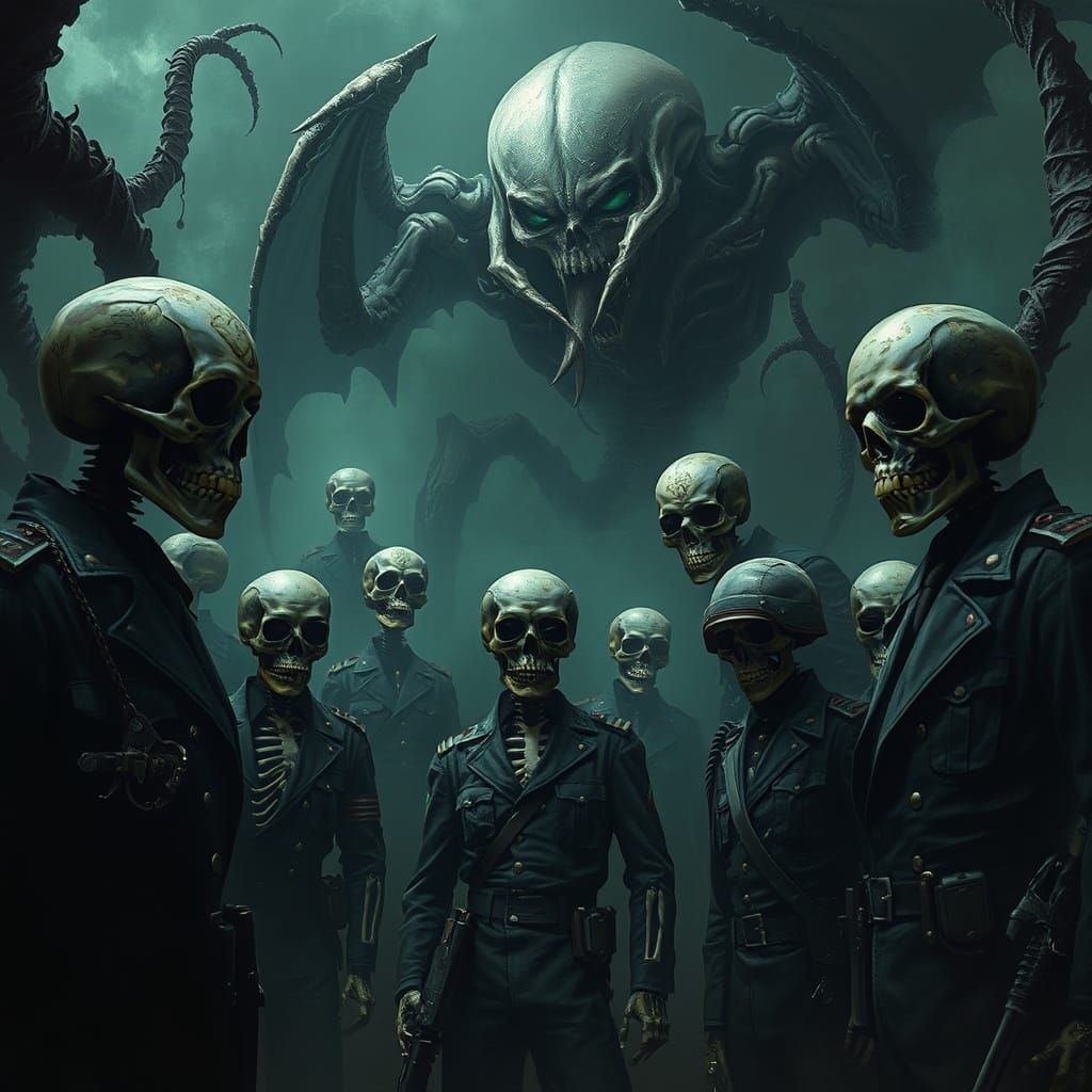 Ominous Skulls and Skeletons in a Sci-Fi Military Scene