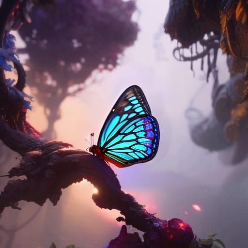 Opalescent Chrome Butterfly with Ornate Feathers