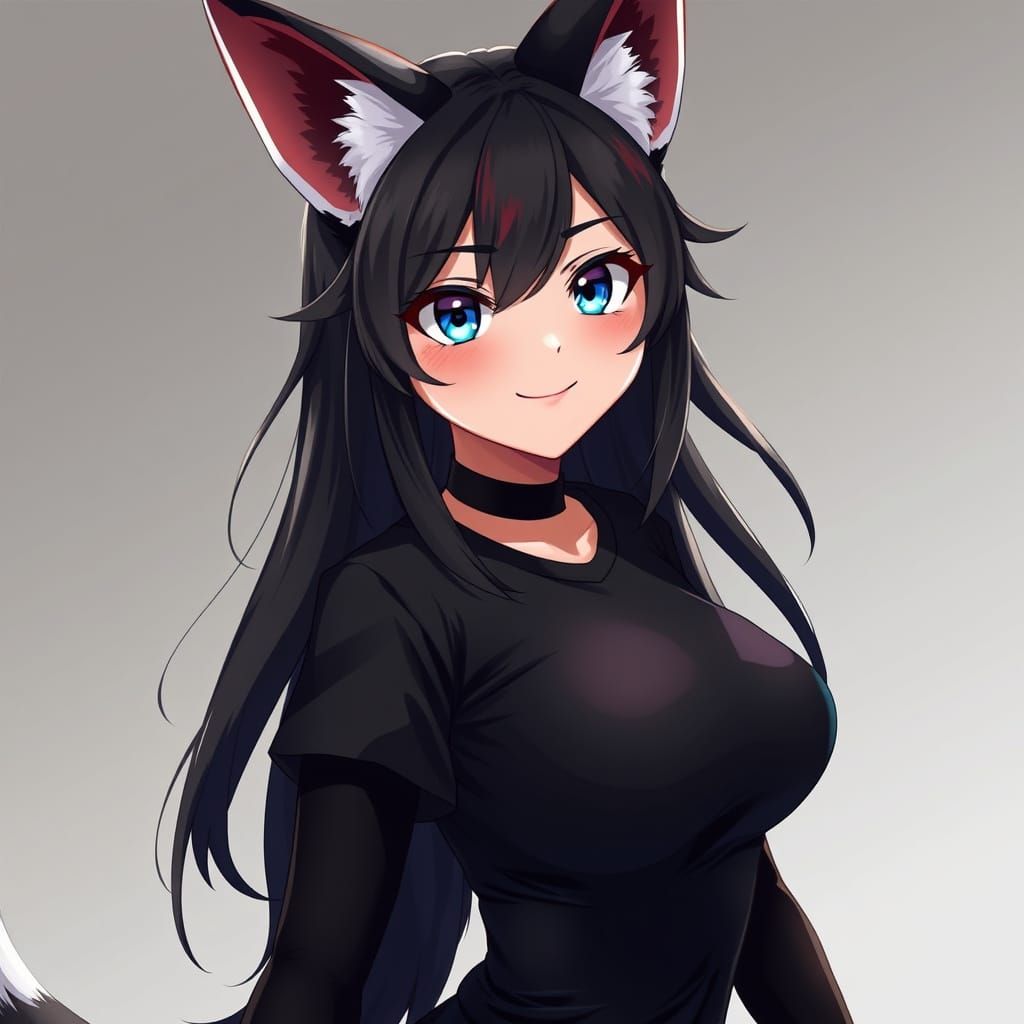 Anime-Inspired Fox Woman with Vibrant Red Highlights and Exp...