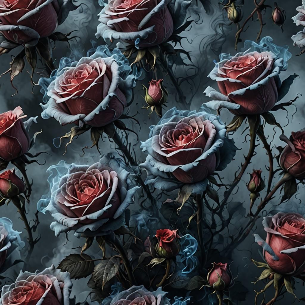 Smoke Roses Biological Illustration in Blue Tones