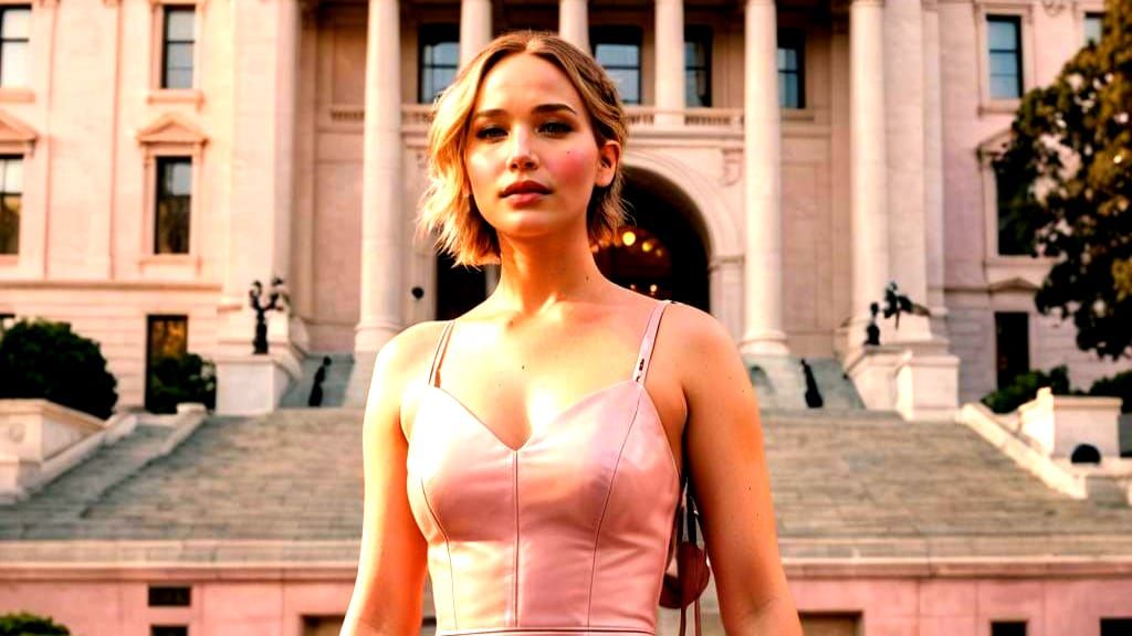 Woman in Pink Leather Dress