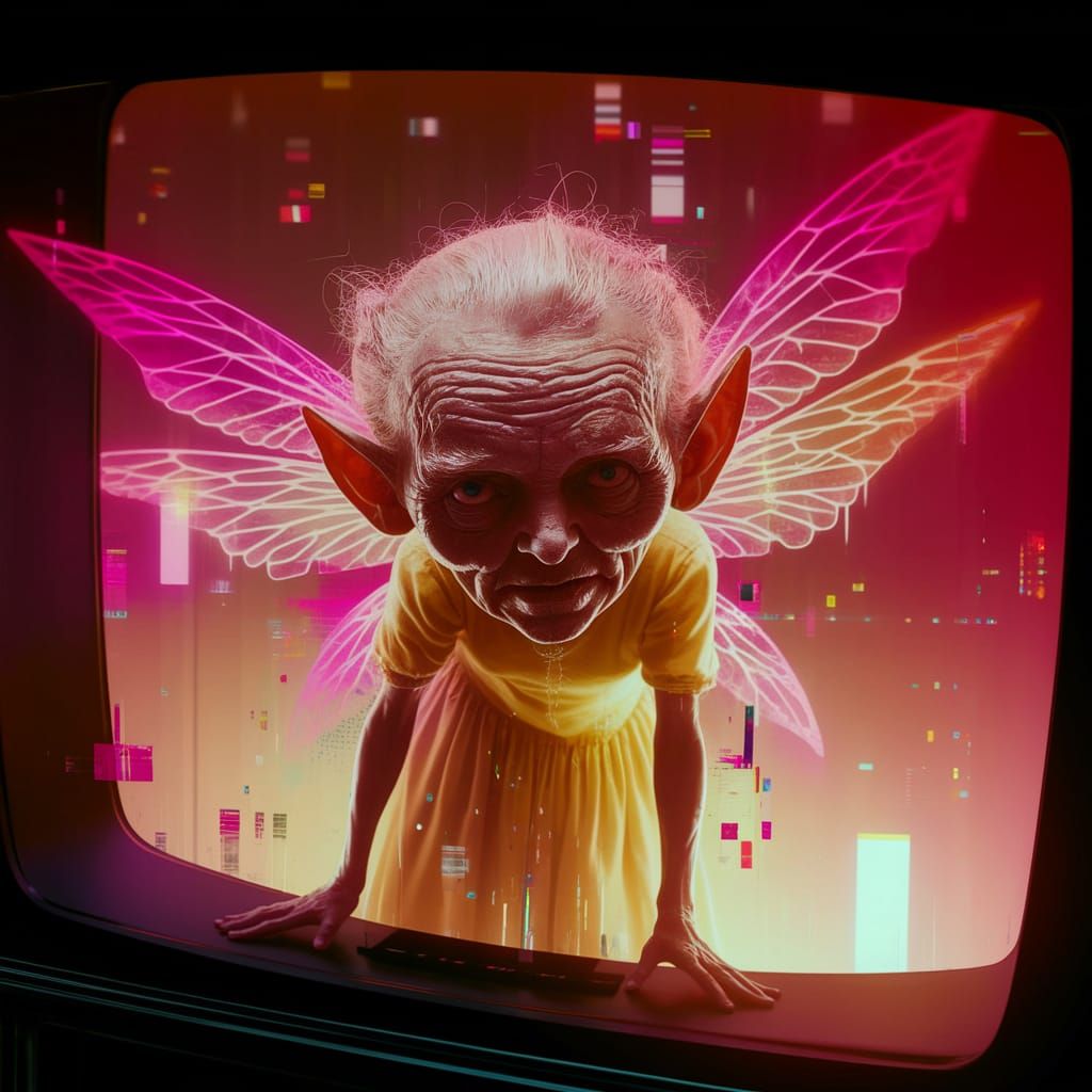 Distorted Fairy in Dark Cyberpunk Style