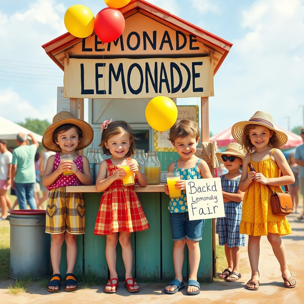 Children's Lemonade Stand on a Sunny County Fair Afternoon