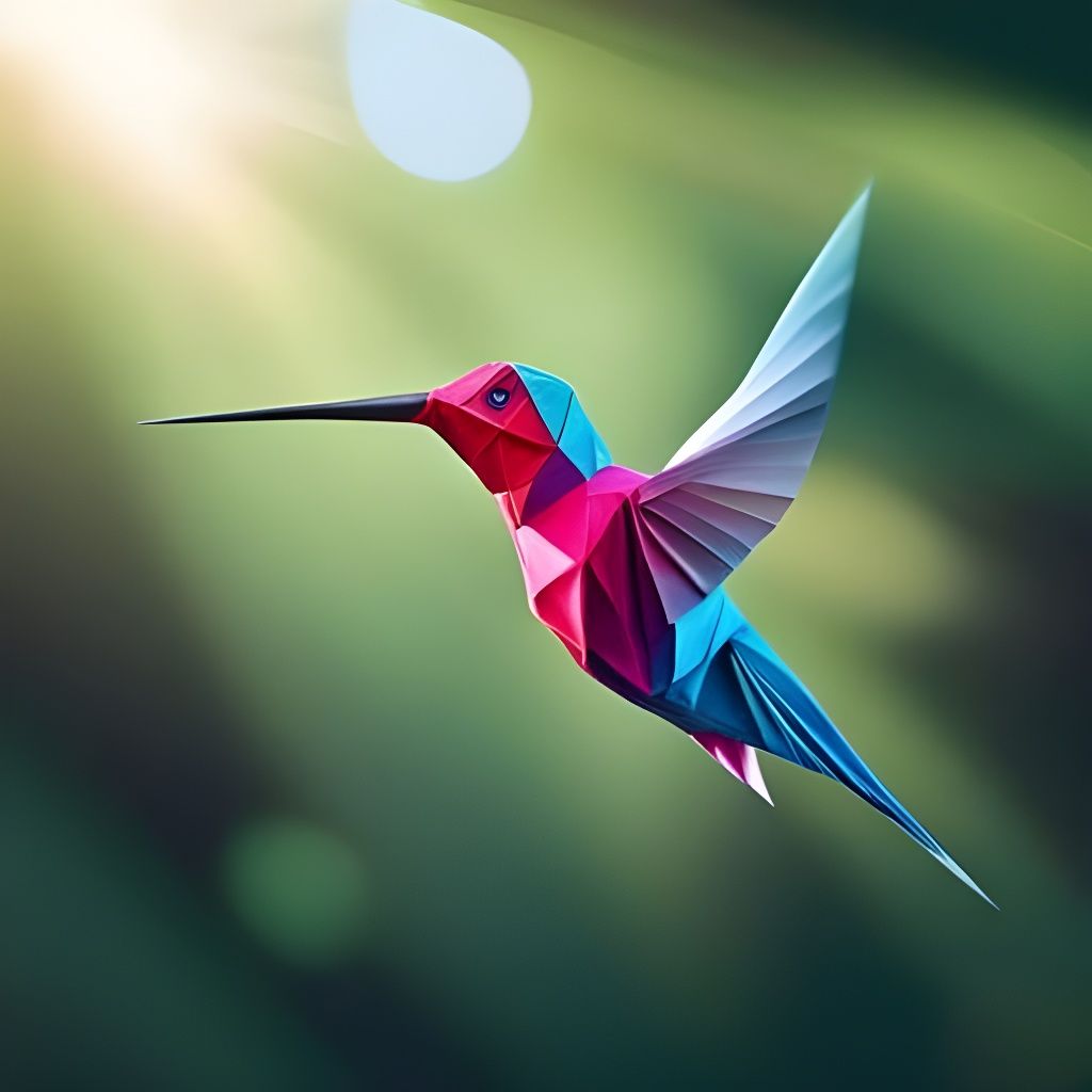 Colorful Origami Hummingbird in Jungle Scene