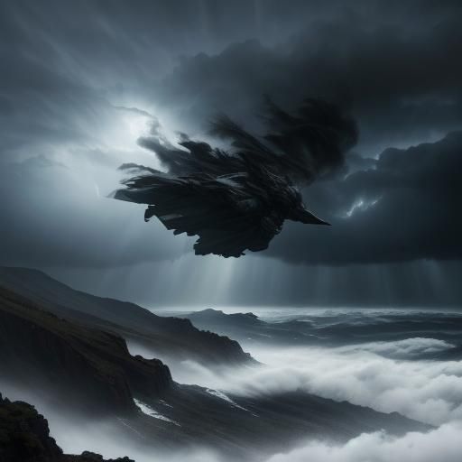 Dramatic Storm Scene with People Flying in Air
