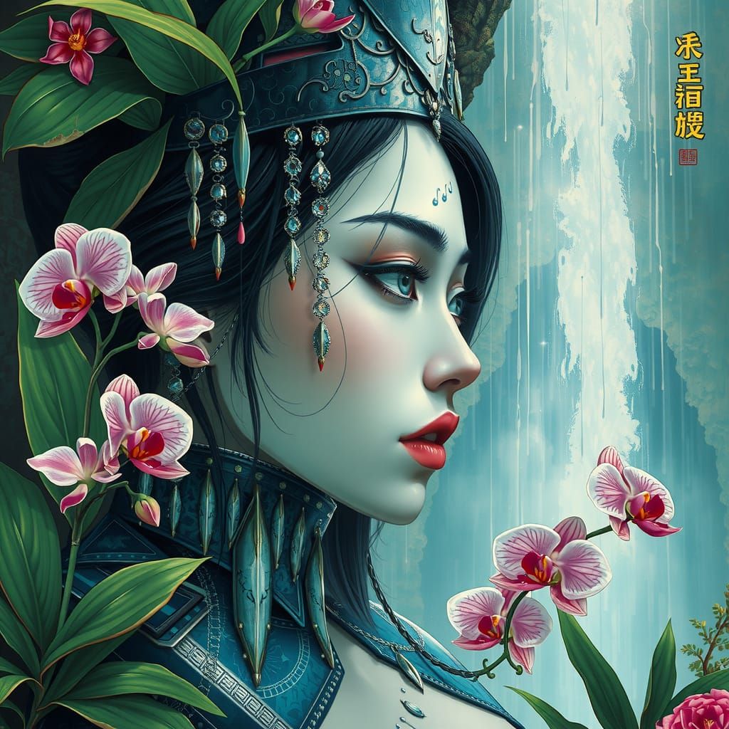 Futuristic Waterfall Woman in Contemporary Style