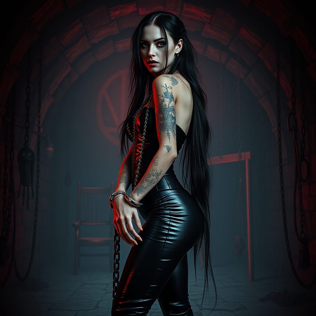 Ethereal Vampire Maiden in Gothic Darkroom