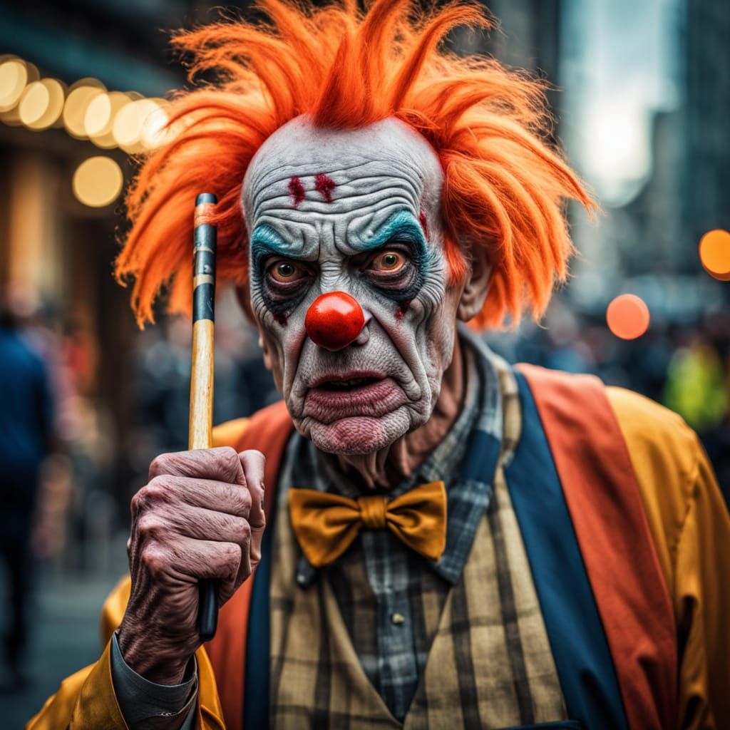 Hyper-Realistic Portrait of an Elderly Clown with a Zombie-L...