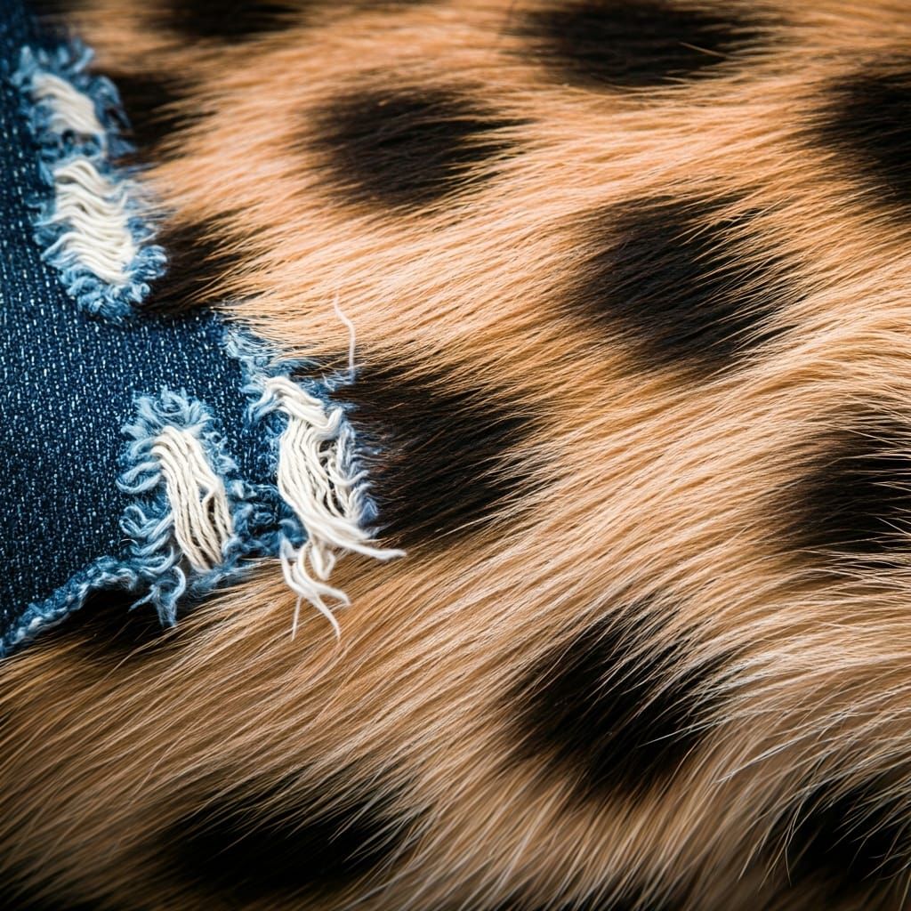 Hyena Fur and Denim Macro Closeup