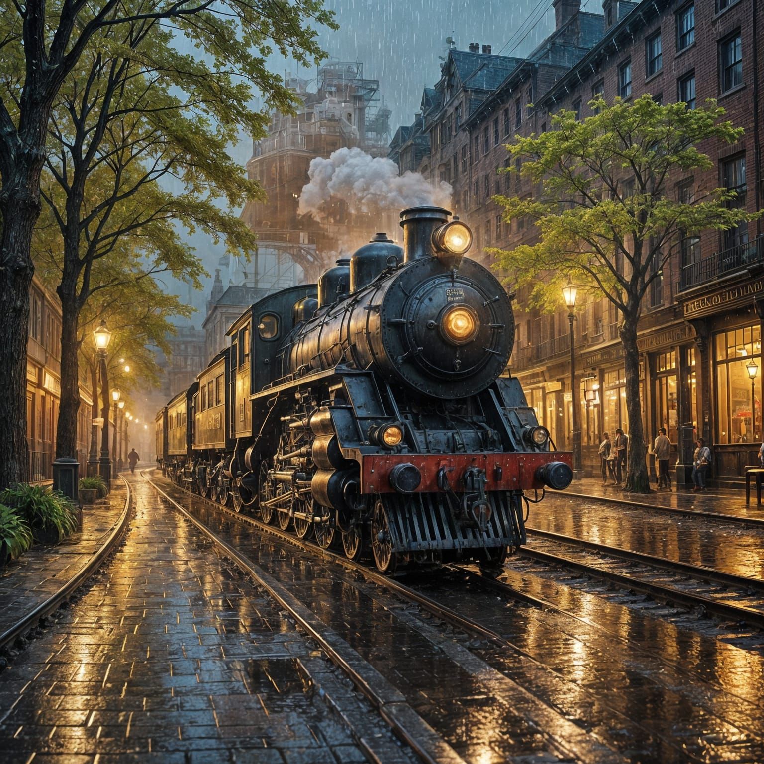 Mystical Nighttime Train Ride in a Whimsical City