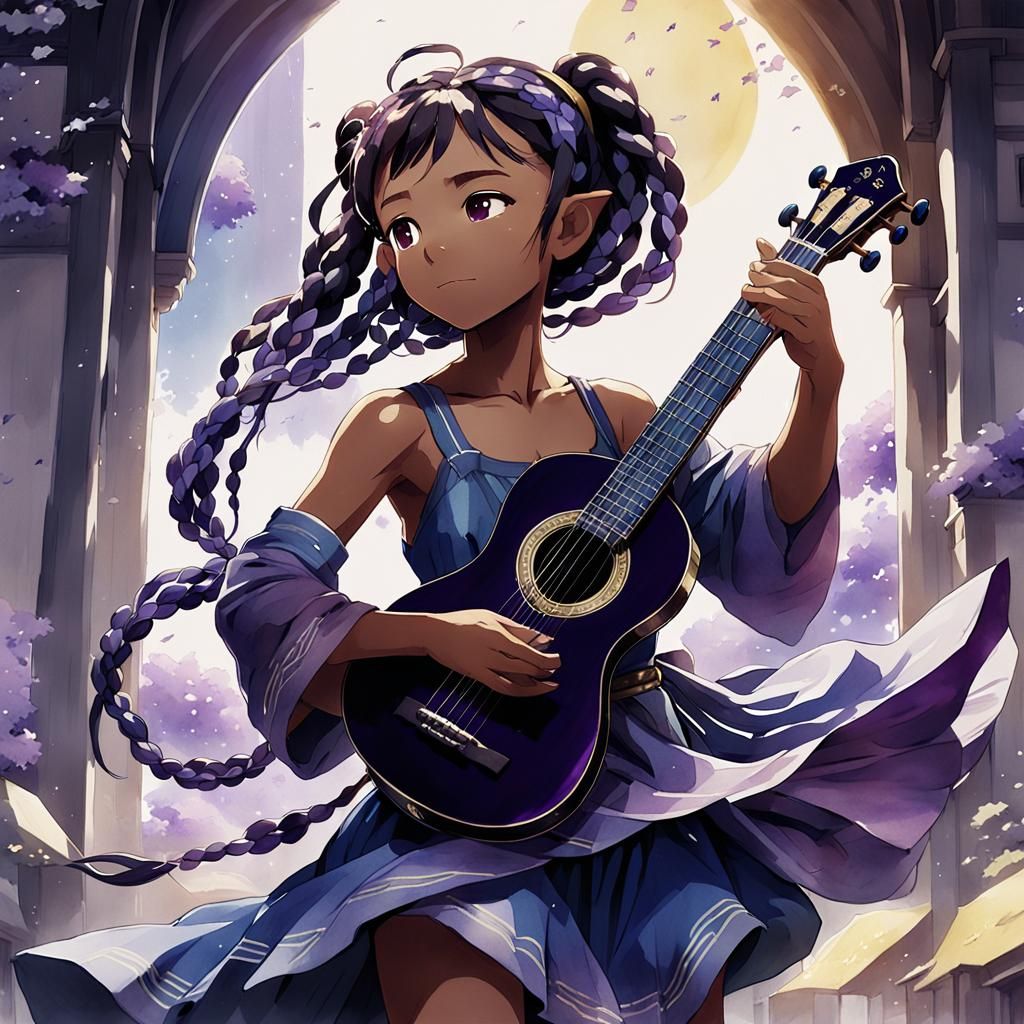 Halfling Woman with Lute in Anime Style