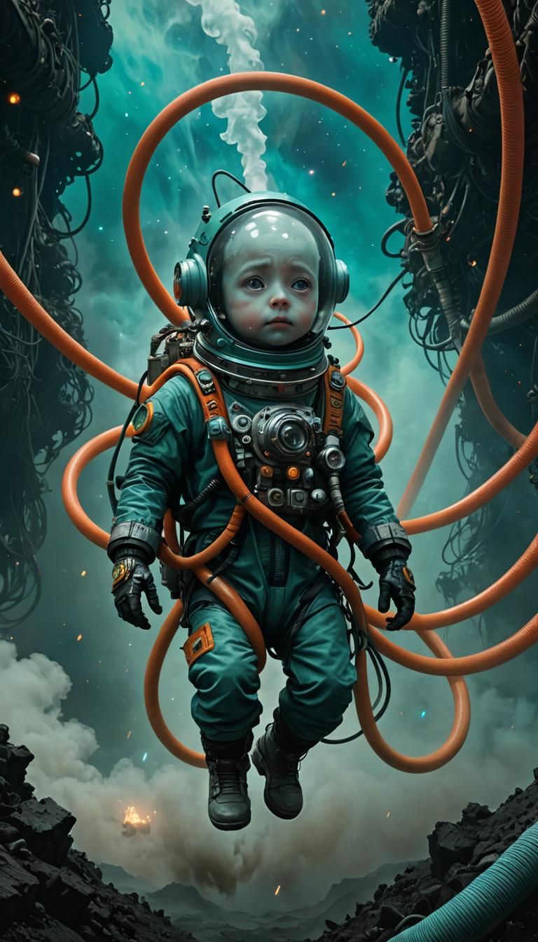 Surreal Cosmic Baby in Space, Hyperrealistic Style