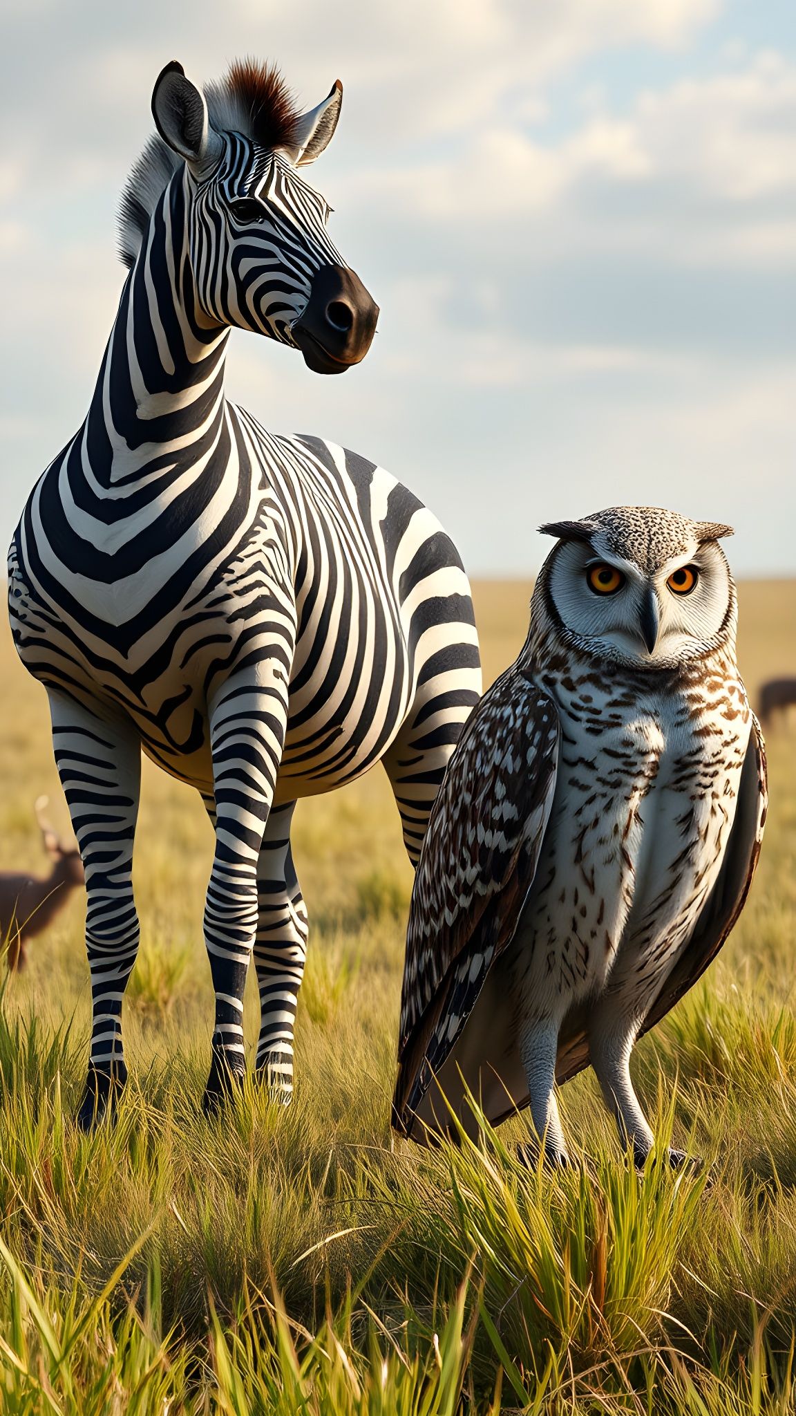 Muscled Zebra and Owl in Wild, Detailed Matte Painting