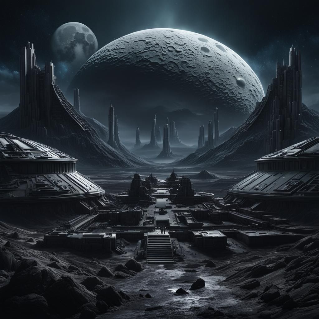 Biomorphic Moon Base on Dark Side: Digital Matte Painting