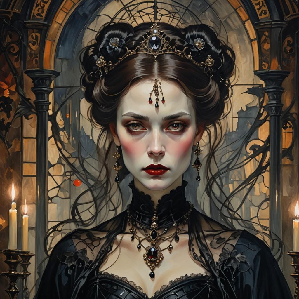 Elegant Vampire Portrait in Gothic Art Nouveau Style