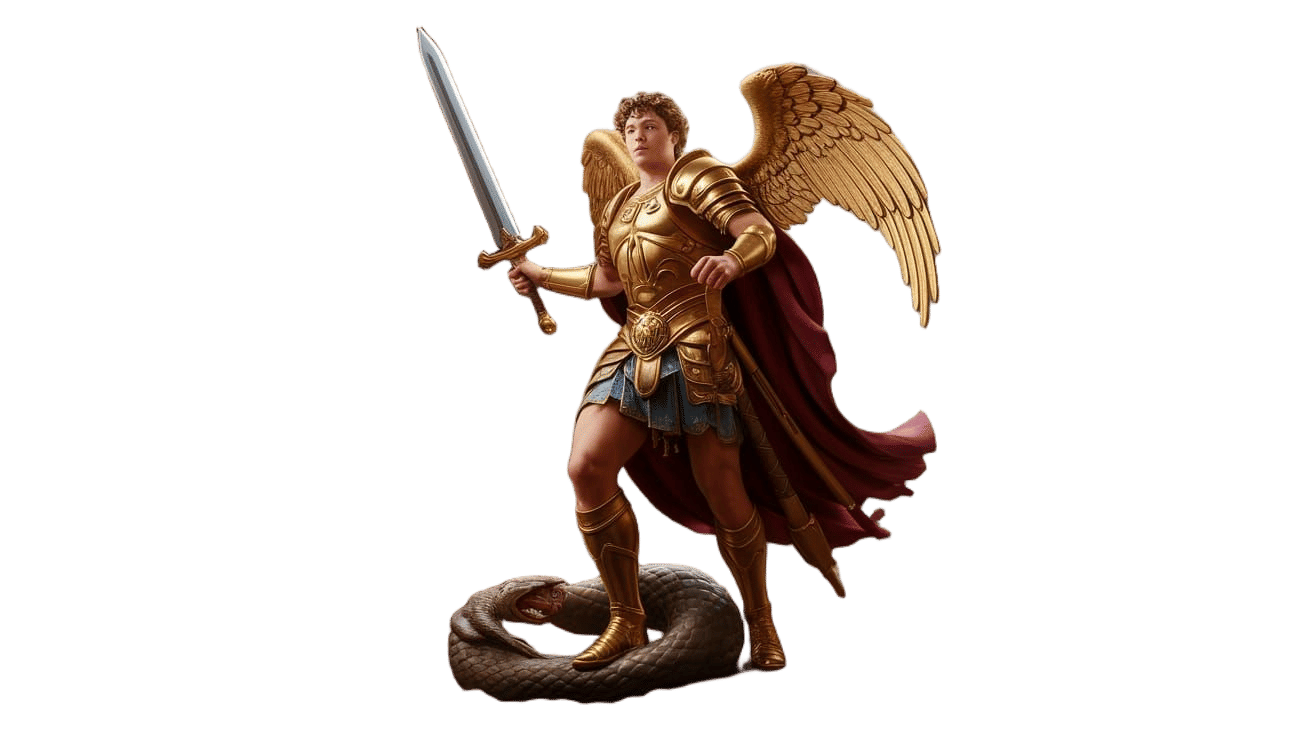 Epic Dark Angel Crusader Stands Victorious Over Snake