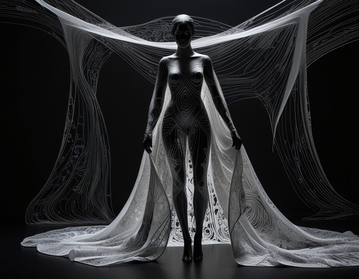 Ethereal Cosmic Goddess in Wolfram-Style Automata Fabrics