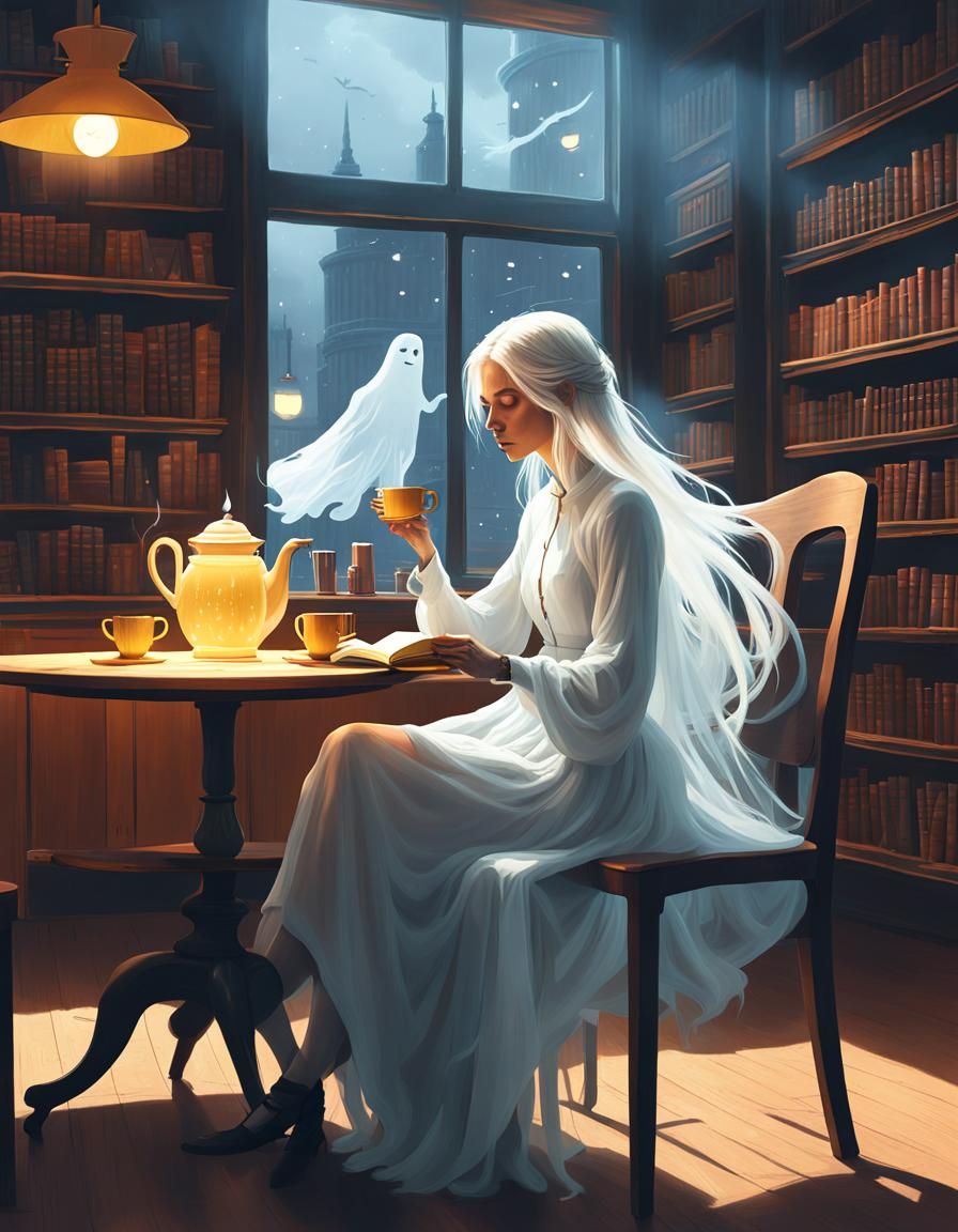 Chica fantasma leyendo.
Ghost girl reading.