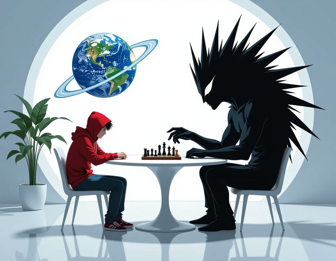 Surreal Chess Game: Man vs. Darkness in Endless Room