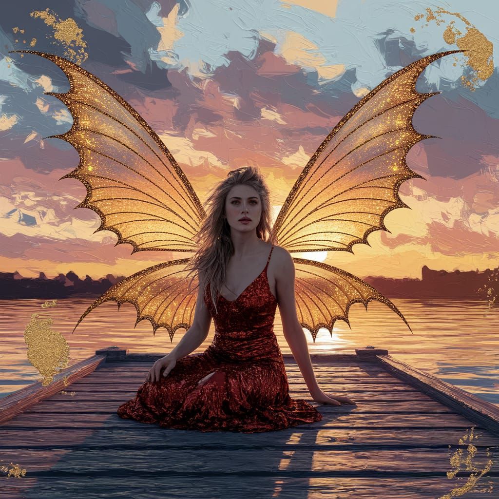 Fairy Princess on Dock at Sunset: Matte Painting