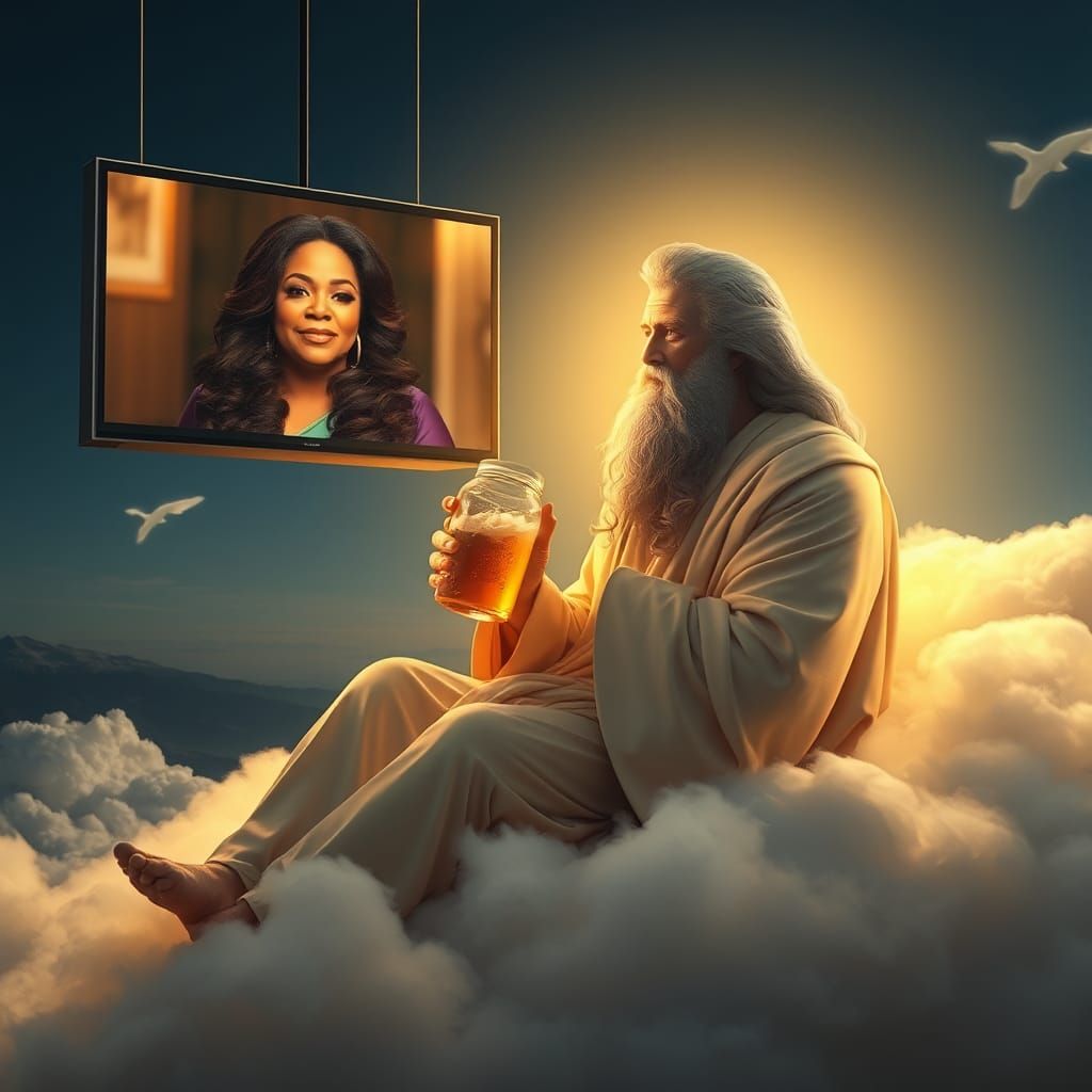 God Watches Oprah in Hyperrealistic Digital Art
