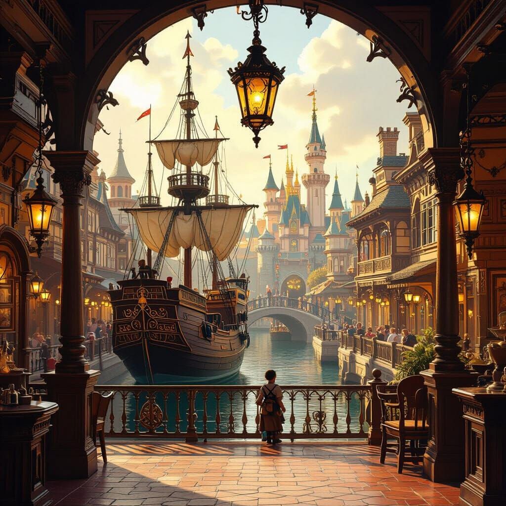 Disneyland Court of Angels: Nostalgic Victorian Scene