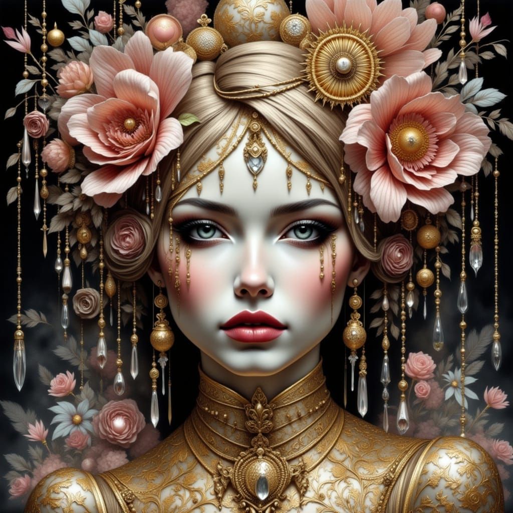 Glass Woman in Dreamy Fantasy with Gold Accents