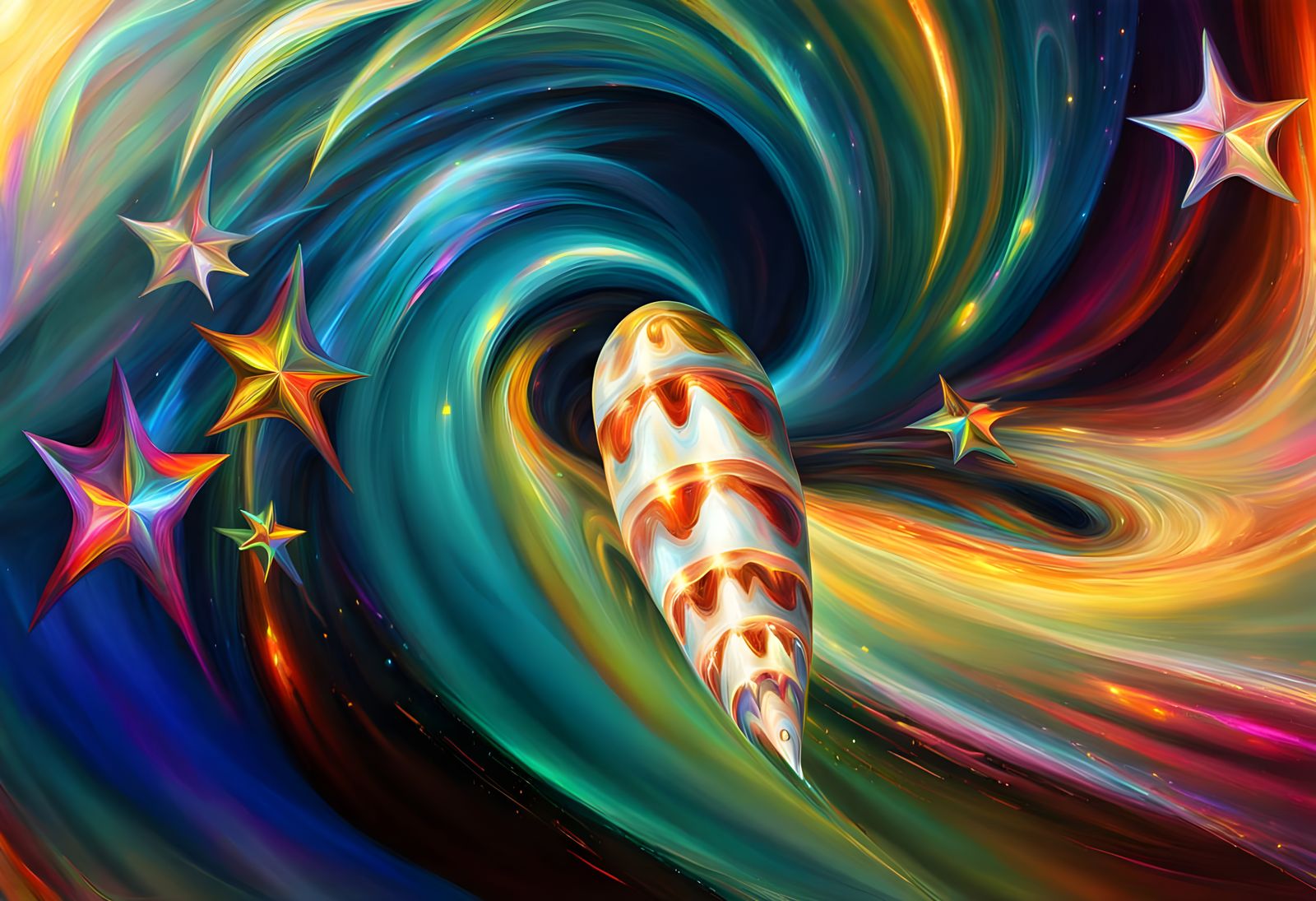 Ethereal Starship Emerges from Celestial Vortex